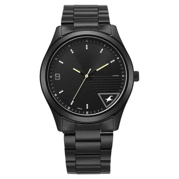 Fastrack Stunners Quartz Analog Black Dial Black Metal Strap Watch For Guys (3317NM01)