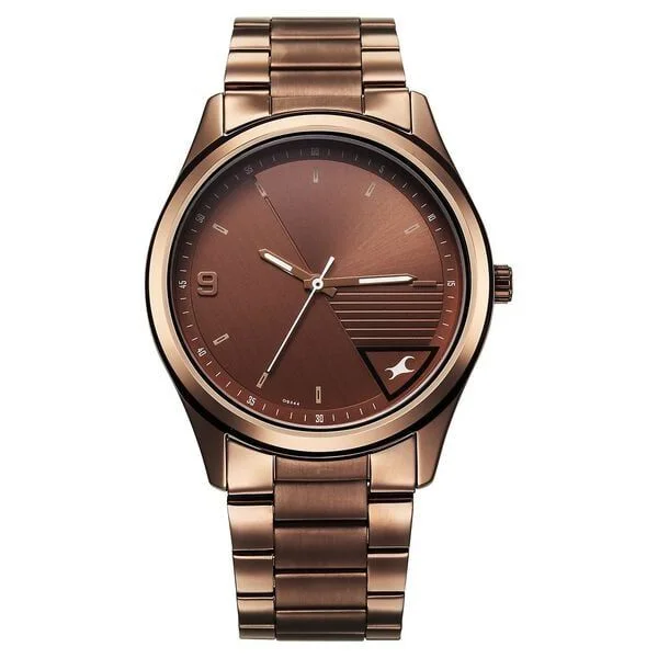 Fastrack Stunners Quartz Analog Brown Dial Brown Metal Strap Watch For Guys (3317QM02)