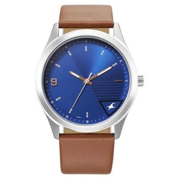 Fastrack Stunners Quartz Analog Blue Dial Brown Leather Strap Watch For Guys (3317SL01)