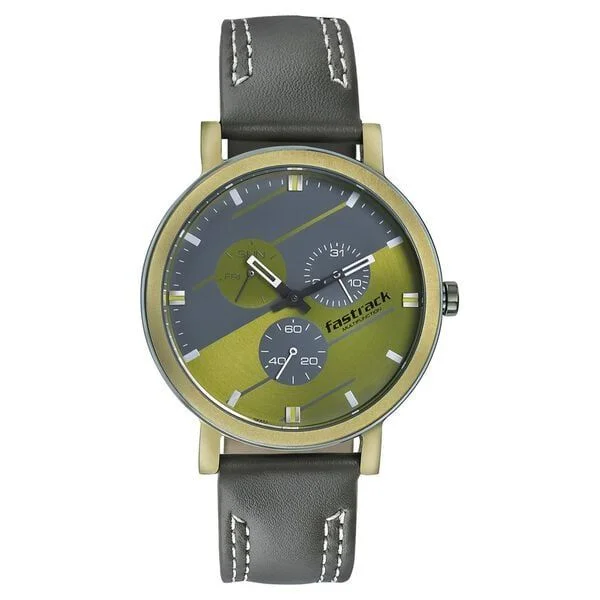 Fastrack Dial It Up Quartz Multifunction Green Dial Leather Strap Watch for Guys (3238QL01)
