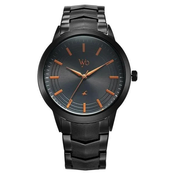 Fastrack Vyb Atlas Quartz Analog Black Dial Black Metal Strap Watch For Guys (FV30002NM01W)