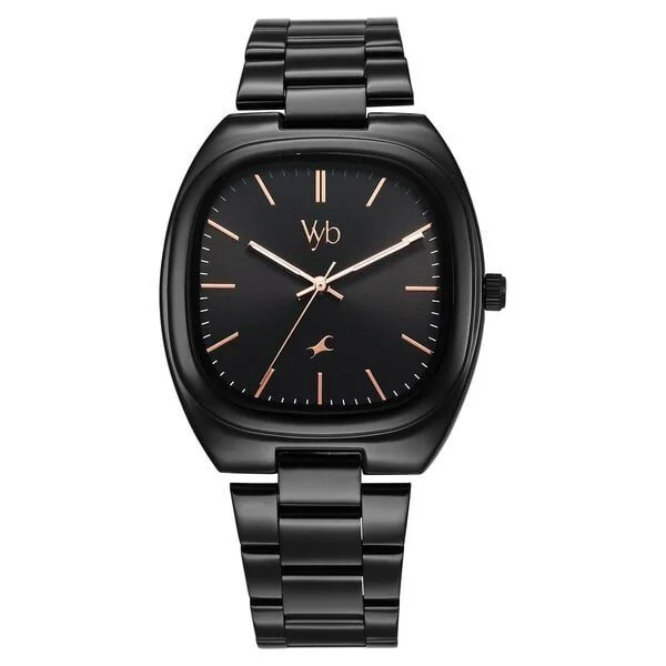 Fastrack Vyb Aviator Quartz Analog Black Dial Black Metal Strap Watch For Guys (FV30004NM01W)