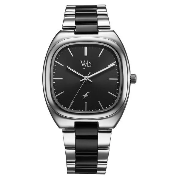 Fastrack Vyb Aviator Quartz Analog Black Dial Two Toned Metal Strap Watch For Guys (FV30004KM01W)