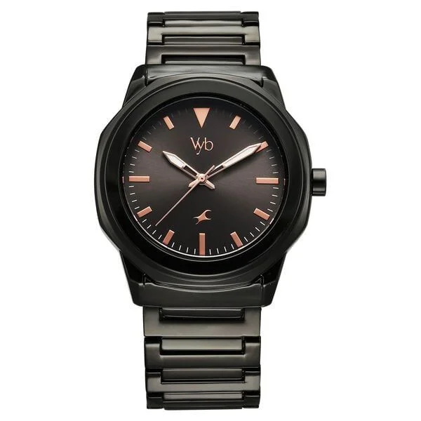 Fastrack Vyb Quest Quartz Analog Black Dial Black Metal Strap Watch For Guys (FV30009NM01W)