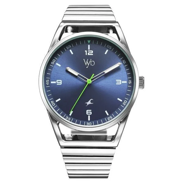 Fastrack Vyb Horizon Quartz Analog Blue Dial Silver Metal Strap Watch For Guys (FV30006SM01W)