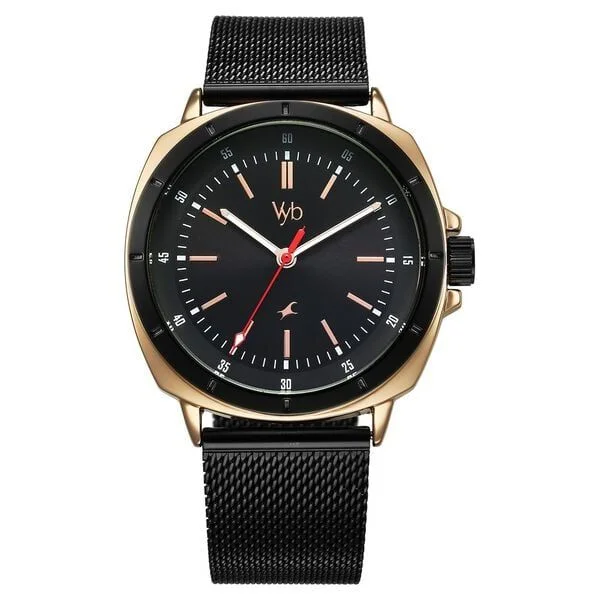 Fastrack Vyb Pioneer Quartz Analog Black Dial Black Metal Strap Watch For Guys (FV30014KM01W)