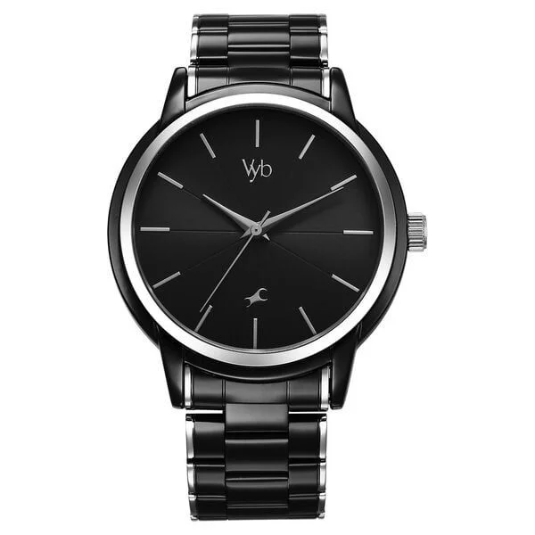 Fastrack Vyb Phantom Quartz Analog Black Dial Two Toned Metal Strap Watch For Guys (FV30005KM02W)