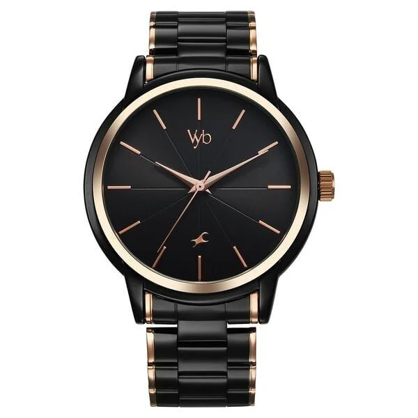 Fastrack Vyb Phantom Quartz Analog Black Dial Two Toned Metal Strap Watch For Guys (FV30005KM01W)