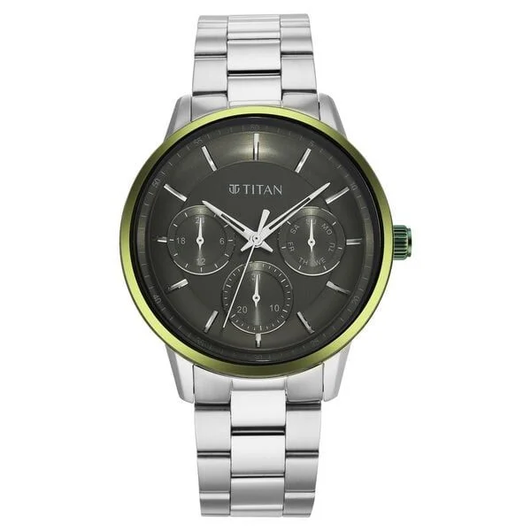 Titan Urban Magic Green Dial Quartz Multifunction Stainless Steel Strap watch for Men (NS90133KM01)