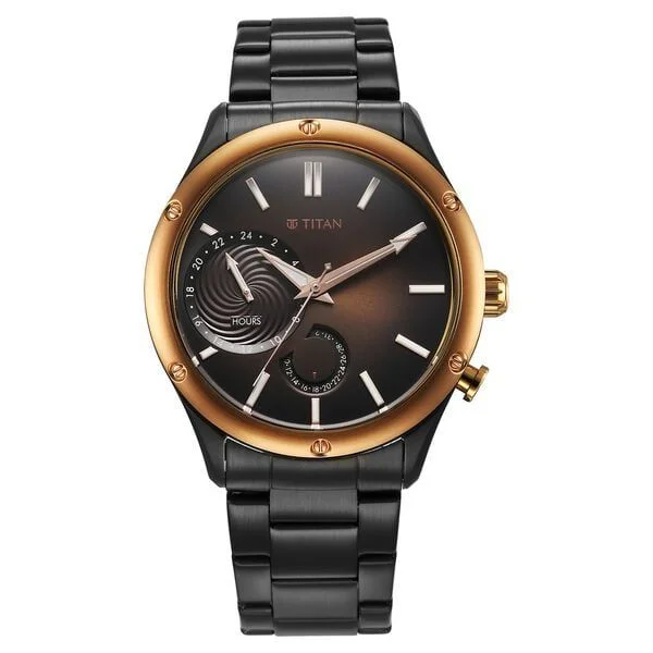 Titan Stellar Quartz Multifunction Brown Dial Stainless Steel Strap Watch for Men (NS10009KM02)