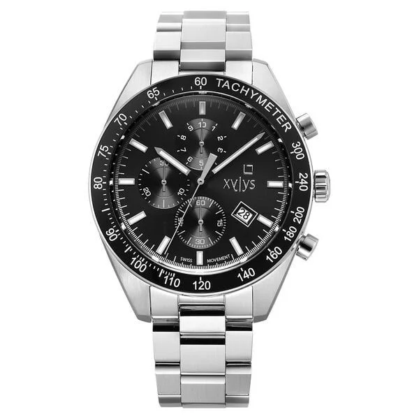 Xylys Quartz Chronograph Black Dial Silver Stainless Steel Strap Watch For Men (40057SM02E)