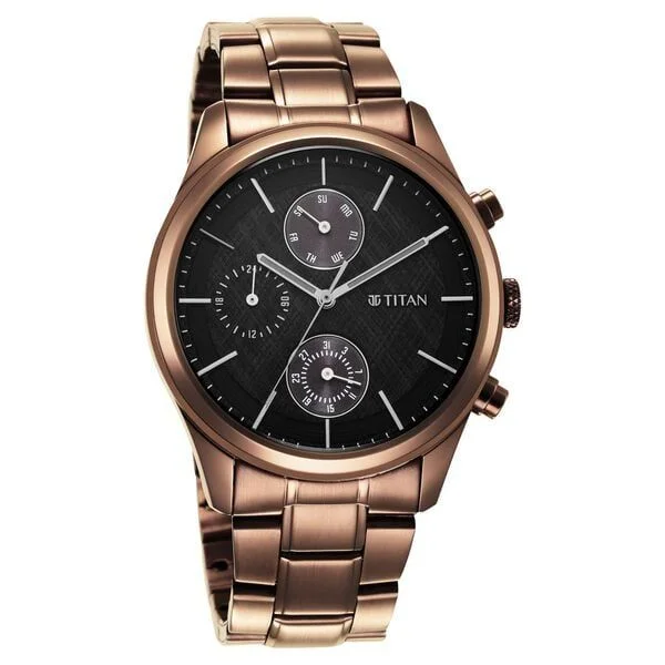Titan Neo Splash Quartz Multifunction Black Dial Stainless Steel Strap Watch for Men (NS1805QM04)