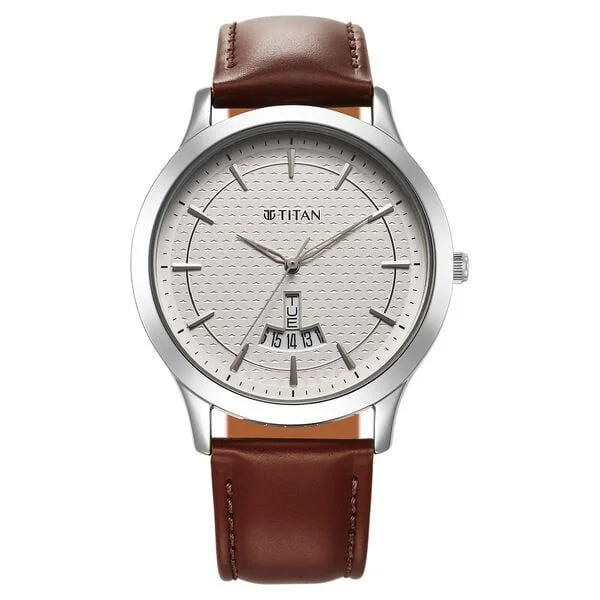 Titan Karishma Quartz Analog Silver Dial Leather Strap Watch for Men (1825SL15)