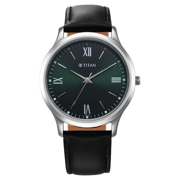 Titan Karishma Quartz Analog Green Dial Leather Strap Watch for Men (1825SL16)