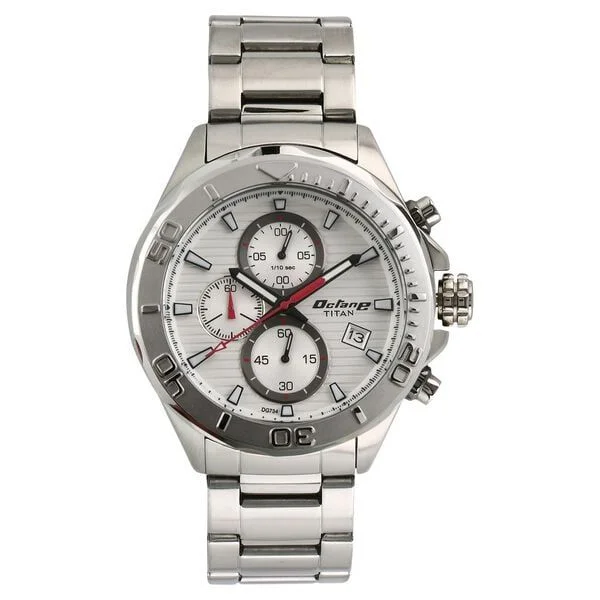 Titan Quartz Chronograph Silver Dial Stainless Steel Strap Watch for Men (NS90087KM01)