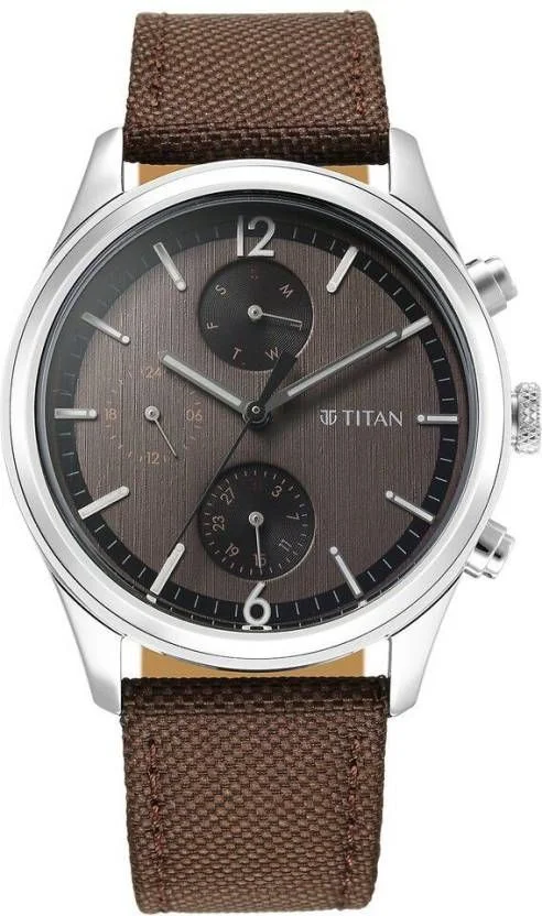 Titan Wrist Wit Quartz Analog with Day and Date Brown Dial Leather Strap Watch for Men 1805SL12
