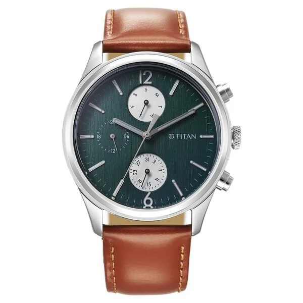 Titan Wrist Wit Quartz Analog with Day and Date Grey Dial Leather Strap Watch for Men (1805SL11)