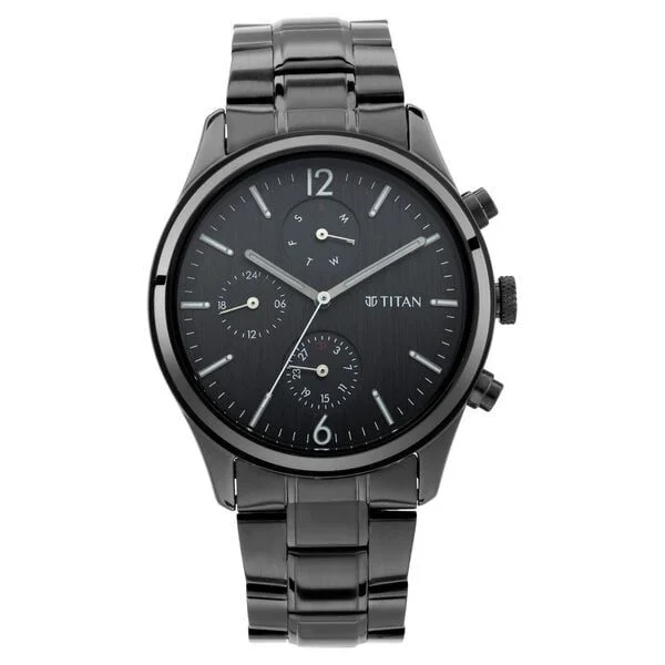 Titan Men's Metropolitan Charm: Men's Multifunctional Black Watch with Metallic Accents (NS1805NM02)