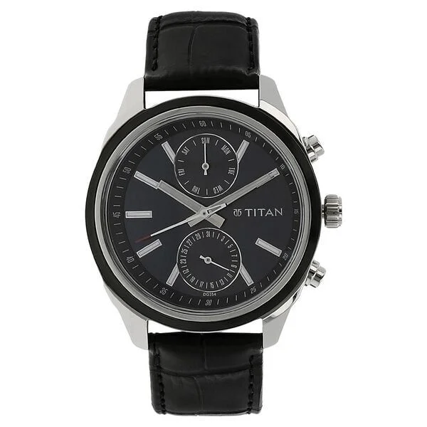 Titan Men's Midnight Precision: Multifunction Blue Dial with Classic Leather Strap Watch (NS1733KL01)