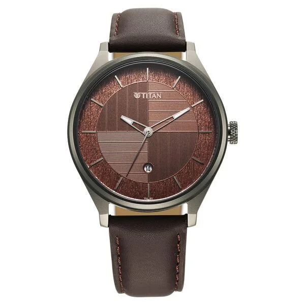 Titan Neo Economy Quartz Analog with Date Brown Dial Brown Leather Strap Watch For Men (1802QL02)