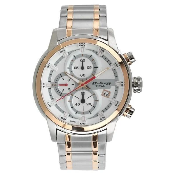 Titan Octane Quartz Chronograph White Dial Stainless Steel Strap Watch for Men (NS90086KM02)