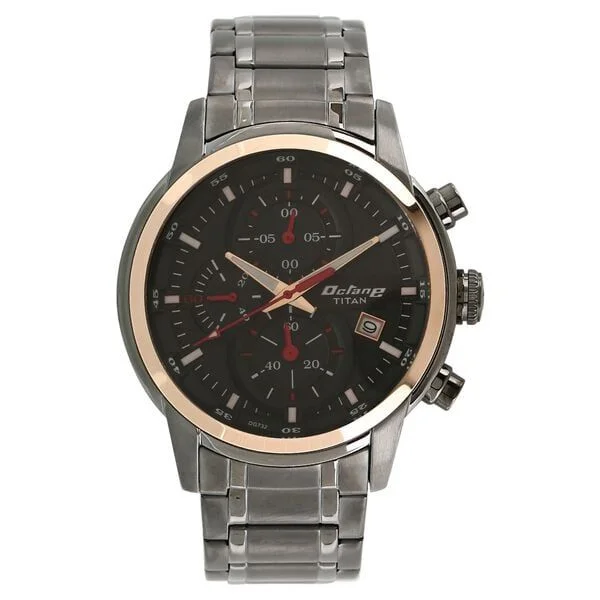 Titan Octane Quartz Chronograph Black Dial Stainless Steel Strap Watch for Men (NS90086KM03)