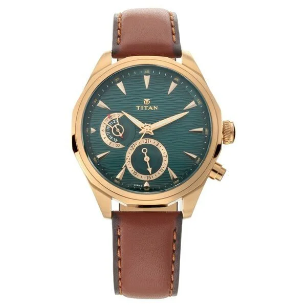 Titan Maritime Green Dial Quartz Multifunction Leather Strap watch for Men (NS1829QL01)