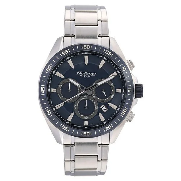 Titan Octane Blue Dial Chronograph Stainless Steel Strap watch for Men (NS90103KM02)