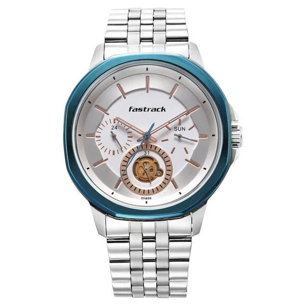 Fastrack Exuberant Quartz Multifunction Silver Dial Stainless Steel Strap Watch for Guys (NS3303KM01)