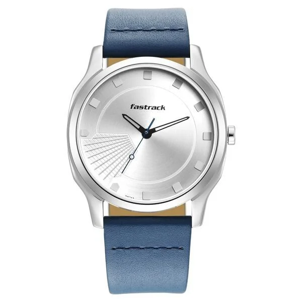Fastrack Stunners Quartz Analog Silver Dial Leather Strap Watch for Guys (NS3255SL03)