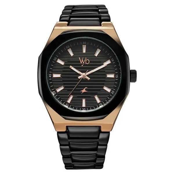 Fastrack Vyb Limitless Quartz Analog Black Dial Black Color Metal Strap Watch For Guys (FV30012KM01W)