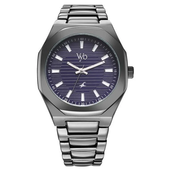 Fastrack Vyb Limitless Quartz Analog Blue Dial Grey Color Metal Strap Watch For Guys (FV30012QM01W)