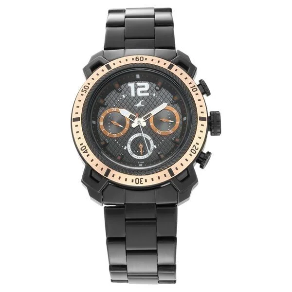 Fastrack All Nighters Quartz Analog Black Dial Stainless Steel Strap Watch for Guys (NS3193KM01)