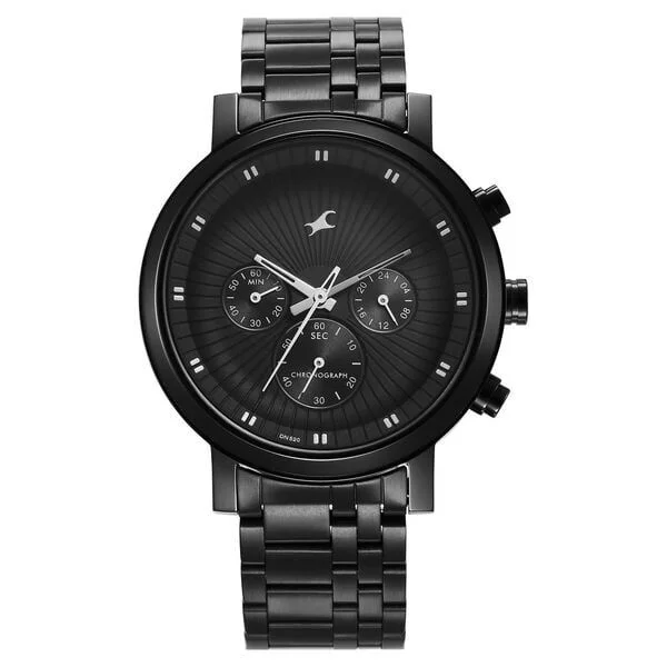 Fastrack Kronos Multifunction Black Dial Stainless Steel Strap Watch for Guys (NS3287NM02)