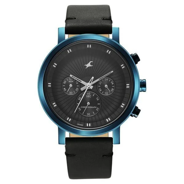 Fastrack Kronos Multifunction Black Dial Leather Strap Watch for Guys (NS3287QL01)