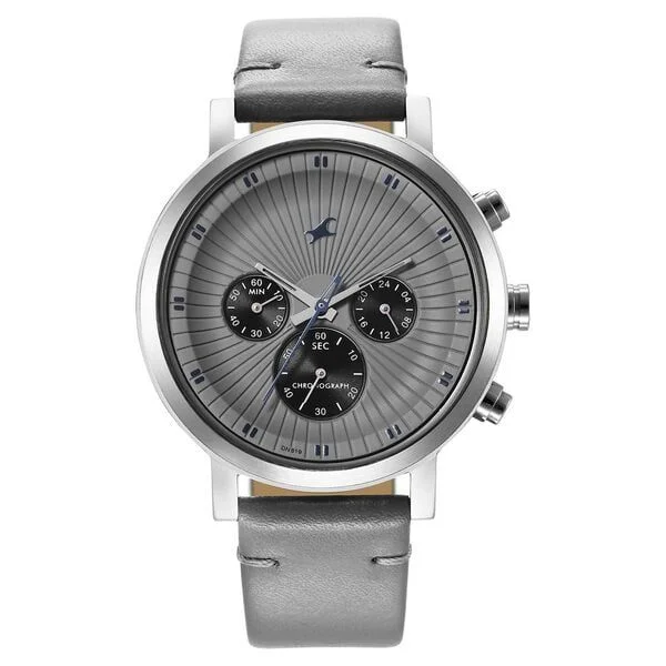 Fastrack Kronos Multifunction Grey Dial Leather Strap Watch for Guys (NS3287SL05)