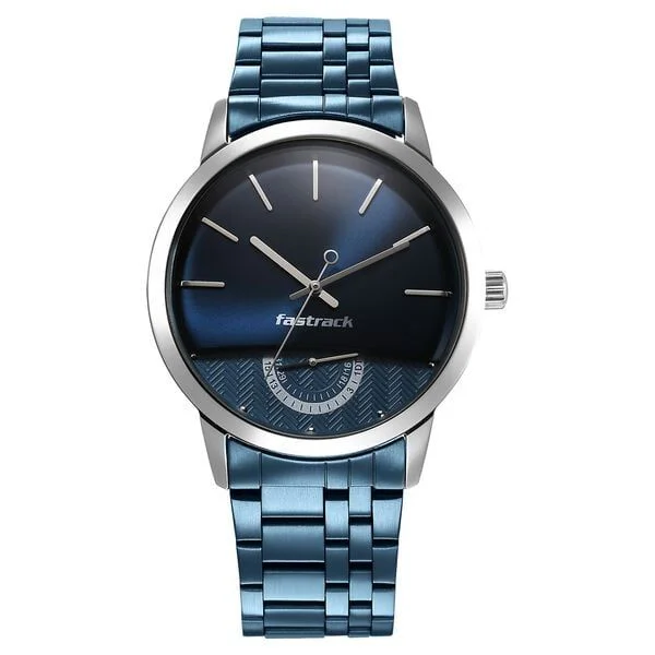 Fastrack Opulence Quartz Analog with Date Blue Dial Stainless Steel Strap Watch for Guys - 3289KM02
