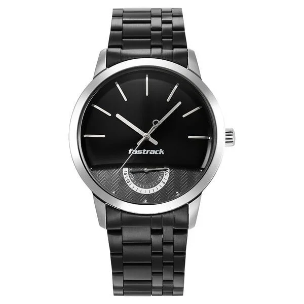 Fastrack Opulence Quartz Analog with Date Black Dial Stainless Steel Strap Watch for Guys - 3289KM01