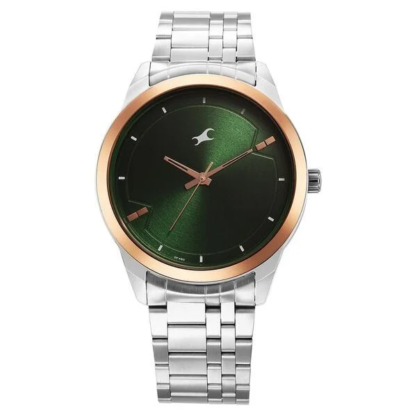 Fastrack Stunners Quartz Analog Green Dial Metal Strap Watch for Guys (3308KM03)