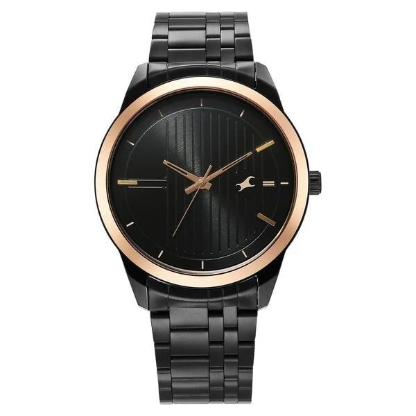 Fastrack Stunners Quartz Analog Black Dial Metal Strap Watch for Guys - 3308KM01