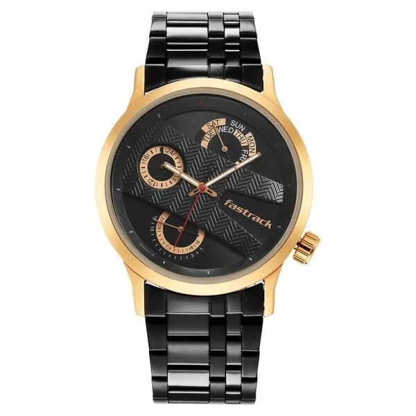 Fastrack Exuberant Quartz Analog Black Dial Metal Strap Watch for Guys - 3281KM01