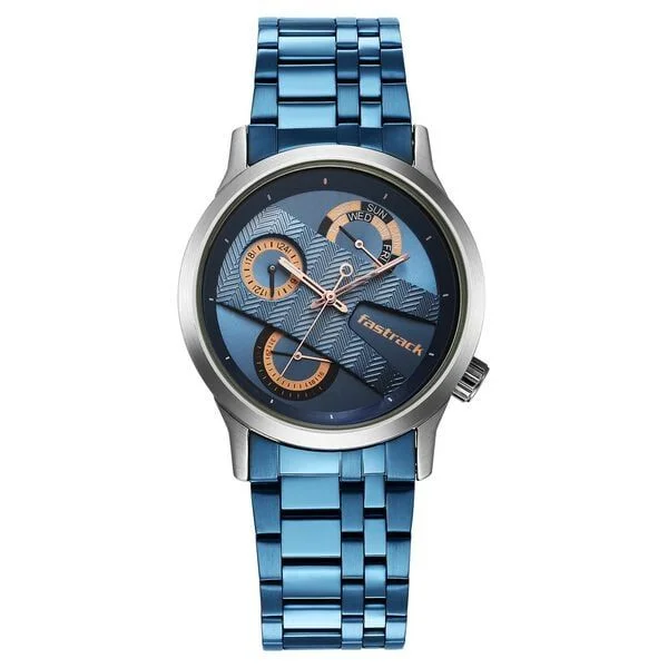 Fastrack Exuberant Quartz Analog Blue Dial Metal Strap Watch for Guys - 3281KM02
