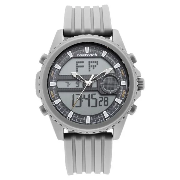Fastrack Streetwear Quartz Analog Digital Grey Dial PU Strap Watch for Guys - 38064PP02