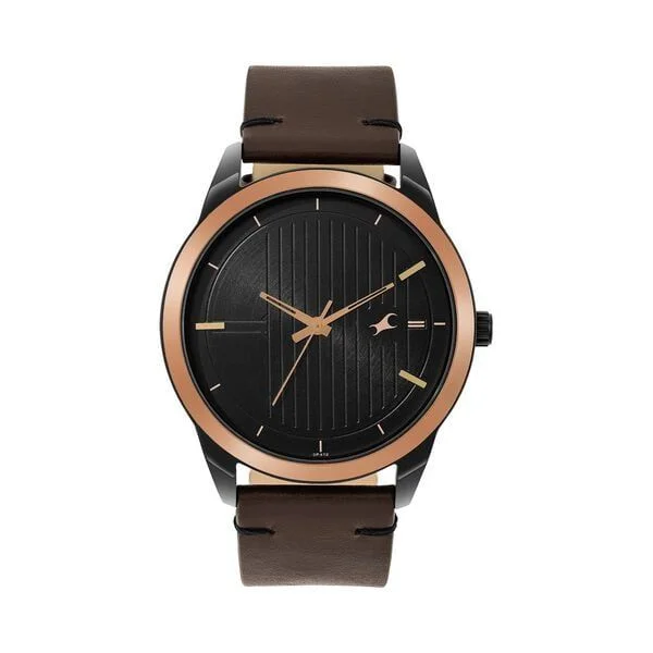 Fastrack Stunners Quartz Analog Black dial Leather Strap Watch for Guys (3308KL01)