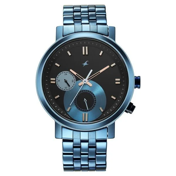 Fastrack Tick Tock Quartz Multifunction Black Dial Metal Strap Watch for Guys - 3287QM02