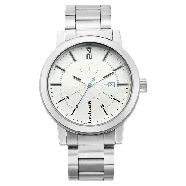 Fastrack Tripster Quartz Analog with Date White Dial Stainless Steel Strap Watch for Guys  - 3245SM01