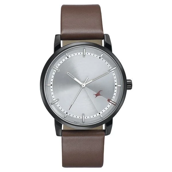 Fastrack Style Up Silver Dial Leather Strap Watch for Guys - 3278NL01