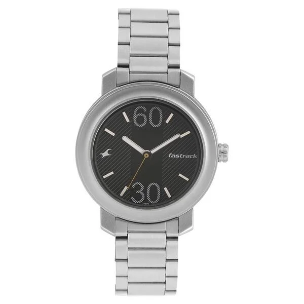 Fastrack Quartz Analog Black Dial Stainless Steel Strap Watch for Guys - 3222SM02