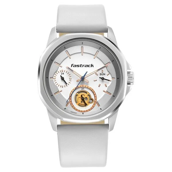 Fastrack Exuberant Quartz Analog White Dial Leather Strap Watch for Guys - 3283SL01