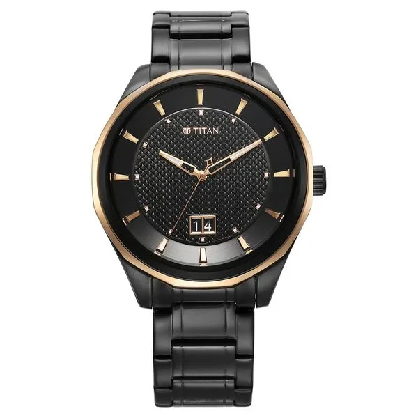 Titan 1829km04 Regalia Opulent Black Dial Stainless Steel Strap Watch for Men